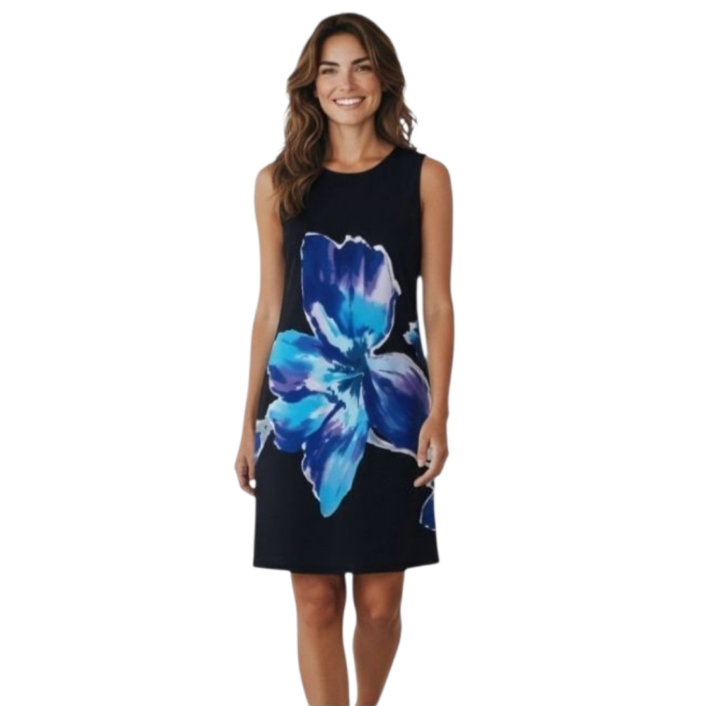 EvoVorro Women's Dress Black Wrap-around Floral Graphic Blue Purple Size Medium